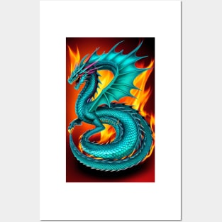 Dragon Fire Turquoise Fantasy Posters and Art